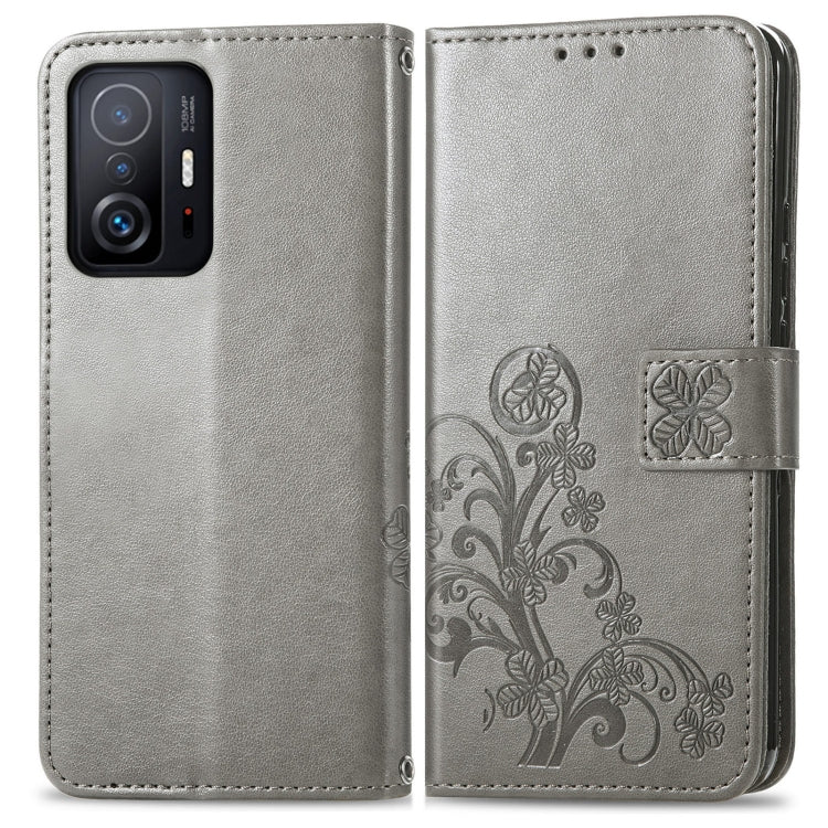 For Xiaomi Mi 11T / 11T Pro Four-leaf Clasp Embossed Leather Case with Lanyard & Card Slot & Wallet & Holder