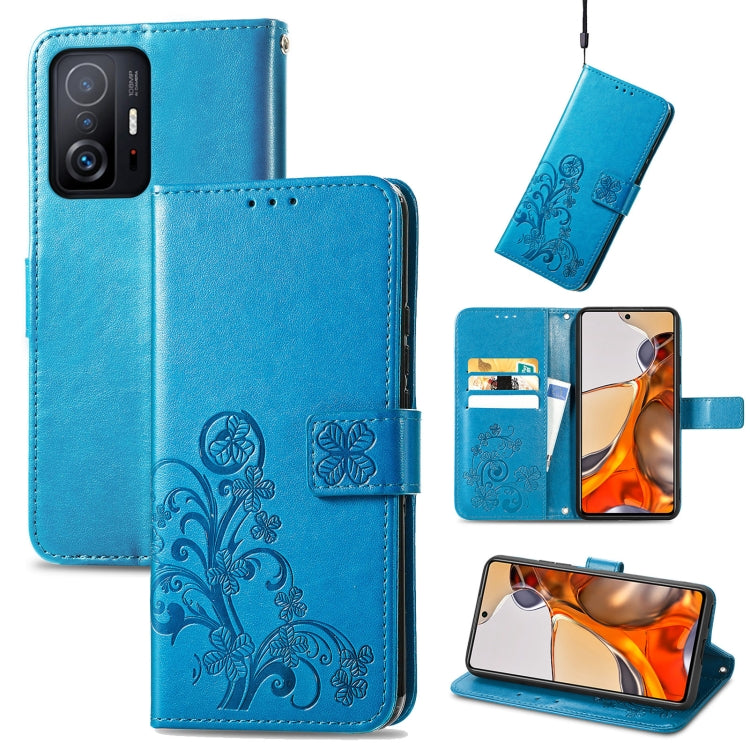 For Xiaomi Mi 11T / 11T Pro Four-leaf Clasp Embossed Leather Case with Lanyard & Card Slot & Wallet & Holder