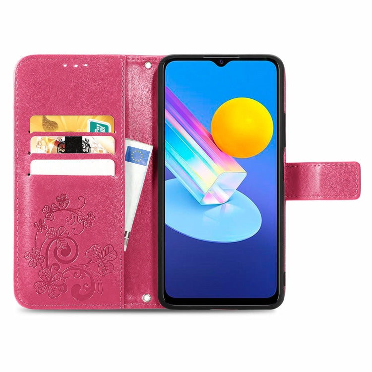 For vivo Y72 5G Four-leaf Clasp Embossed Leather Case with Lanyard & Card Slot & Wallet & Holder