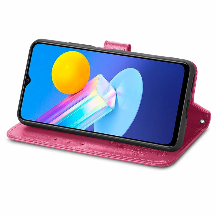 For vivo Y72 5G Four-leaf Clasp Embossed Leather Case with Lanyard & Card Slot & Wallet & Holder