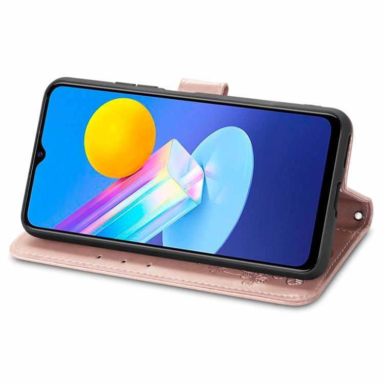 For vivo Y72 5G Four-leaf Clasp Embossed Leather Case with Lanyard & Card Slot & Wallet & Holder