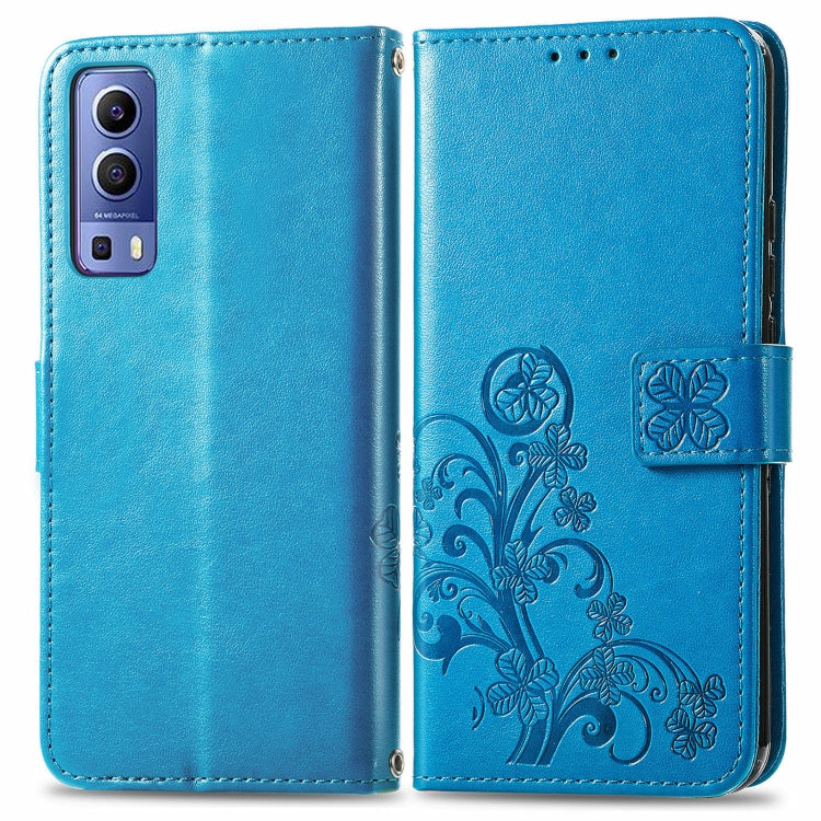 For vivo Y72 5G Four-leaf Clasp Embossed Leather Case with Lanyard & Card Slot & Wallet & Holder