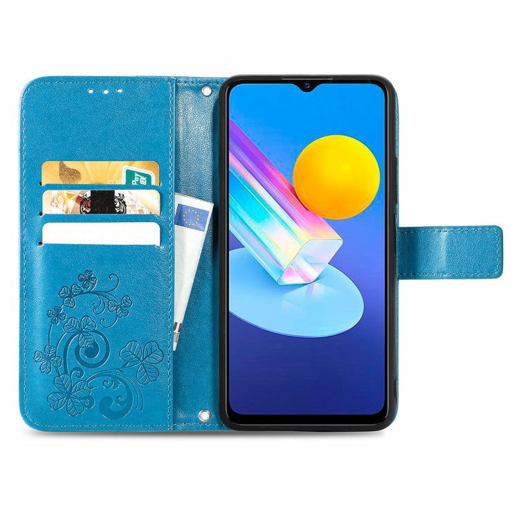 For vivo Y72 5G Four-leaf Clasp Embossed Leather Case with Lanyard & Card Slot & Wallet & Holder