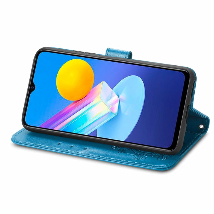 For vivo Y72 5G Four-leaf Clasp Embossed Leather Case with Lanyard & Card Slot & Wallet & Holder