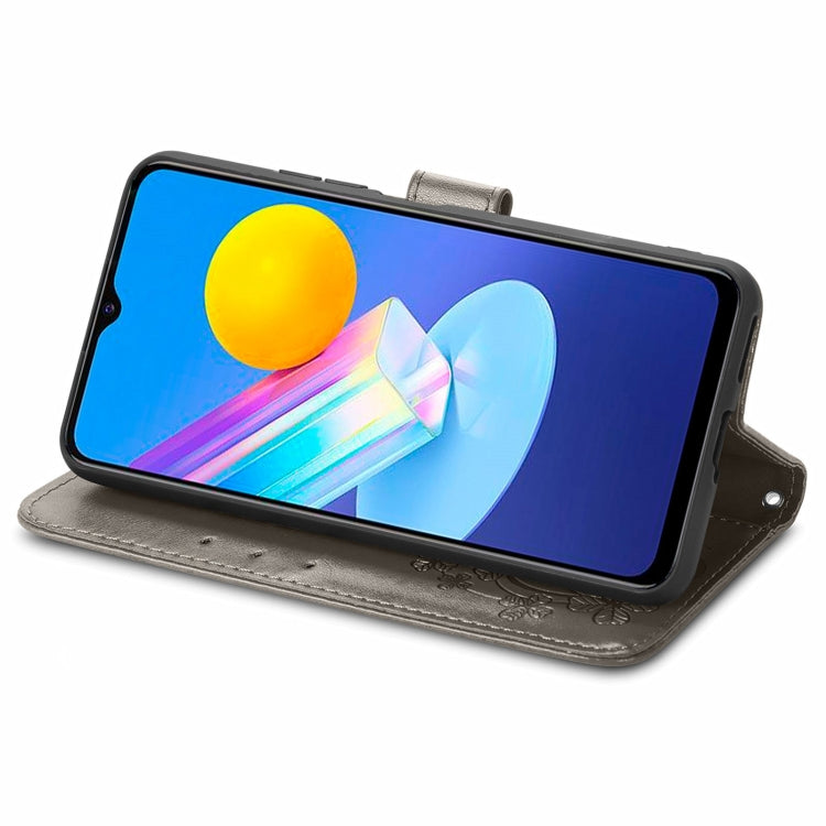 For vivo Y72 5G Four-leaf Clasp Embossed Leather Case with Lanyard & Card Slot & Wallet & Holder