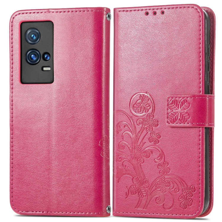 For vivo IQOO 8 Pro Four-leaf Clasp Embossed Leather Case with Lanyard & Card Slot & Wallet & Holder