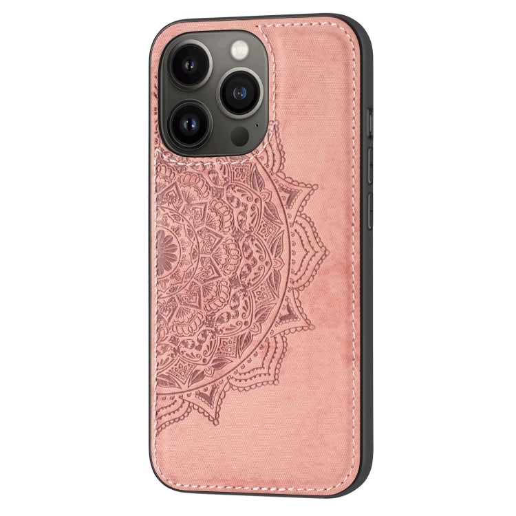 For iPhone 13 Pro Mandala Embossed Cloth Cover PC + TPU Case with Magnetic Function and Hand Strap