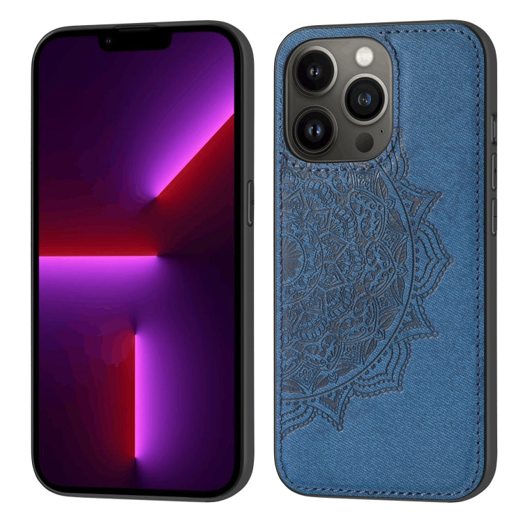 For iPhone 13 Pro Mandala Embossed Cloth Cover PC + TPU Case with Magnetic Function and Hand Strap