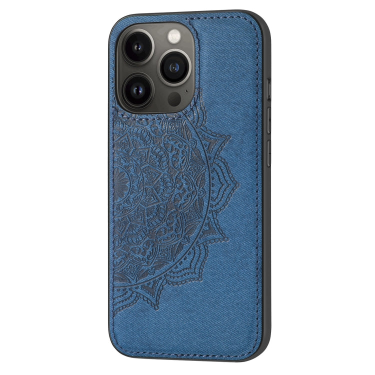 For iPhone 13 Pro Mandala Embossed Cloth Cover PC + TPU Case with Magnetic Function and Hand Strap
