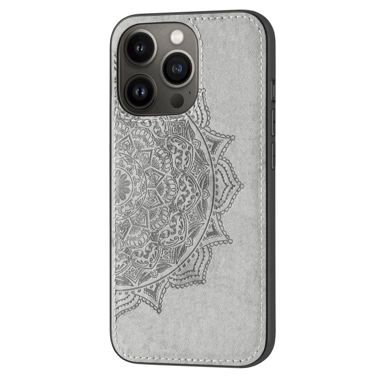 For iPhone 13 Pro Mandala Embossed Cloth Cover PC + TPU Case with Magnetic Function and Hand Strap