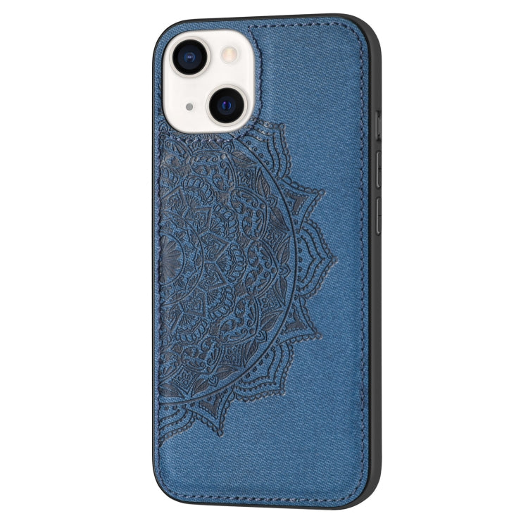 For iPhone 13 Mandala Embossed Cloth Cover PC + TPU Case with Magnetic Function and Hand Strap