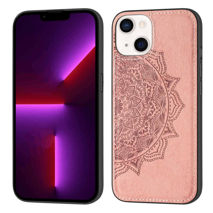For iPhone 13 mini Mandala Embossed Cloth Cover PC + TPU Case with Magnetic Function and Hand Strap