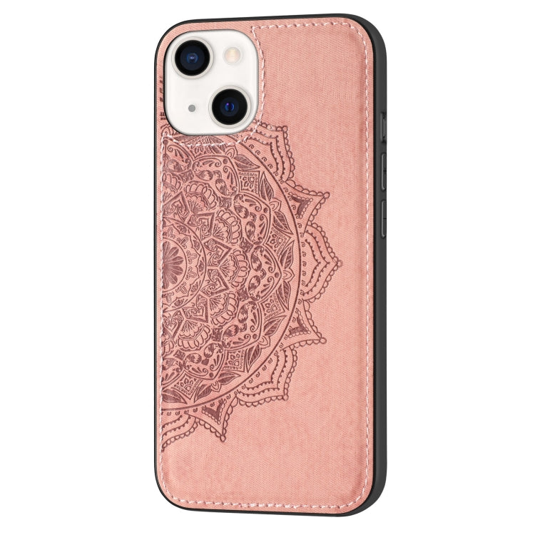 For iPhone 13 mini Mandala Embossed Cloth Cover PC + TPU Case with Magnetic Function and Hand Strap
