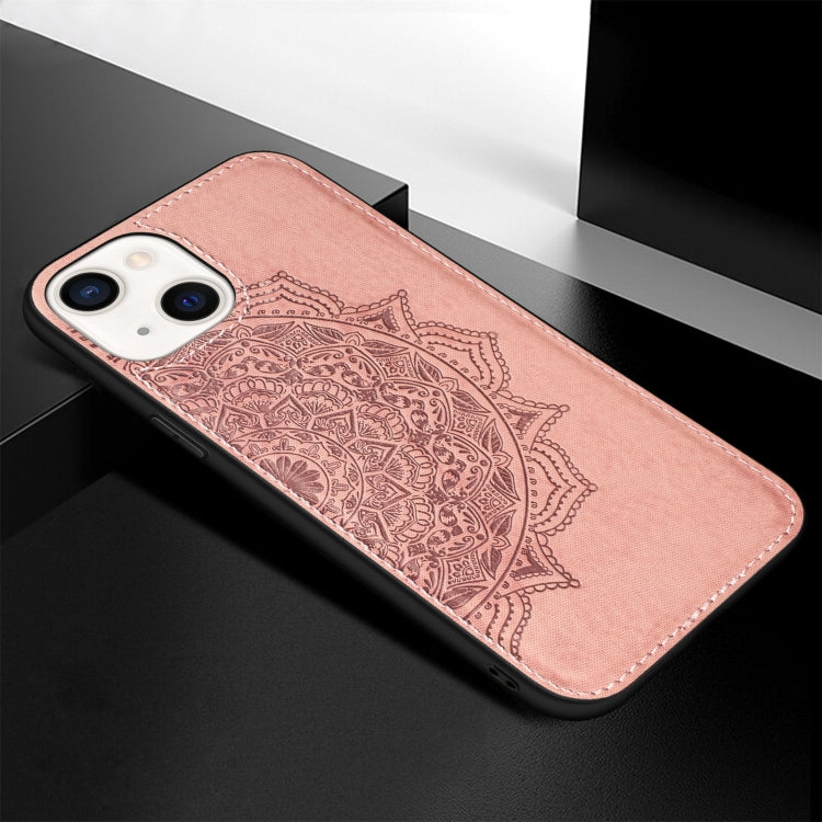 For iPhone 13 mini Mandala Embossed Cloth Cover PC + TPU Case with Magnetic Function and Hand Strap
