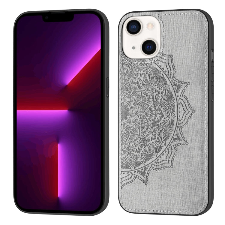For iPhone 13 mini Mandala Embossed Cloth Cover PC + TPU Case with Magnetic Function and Hand Strap