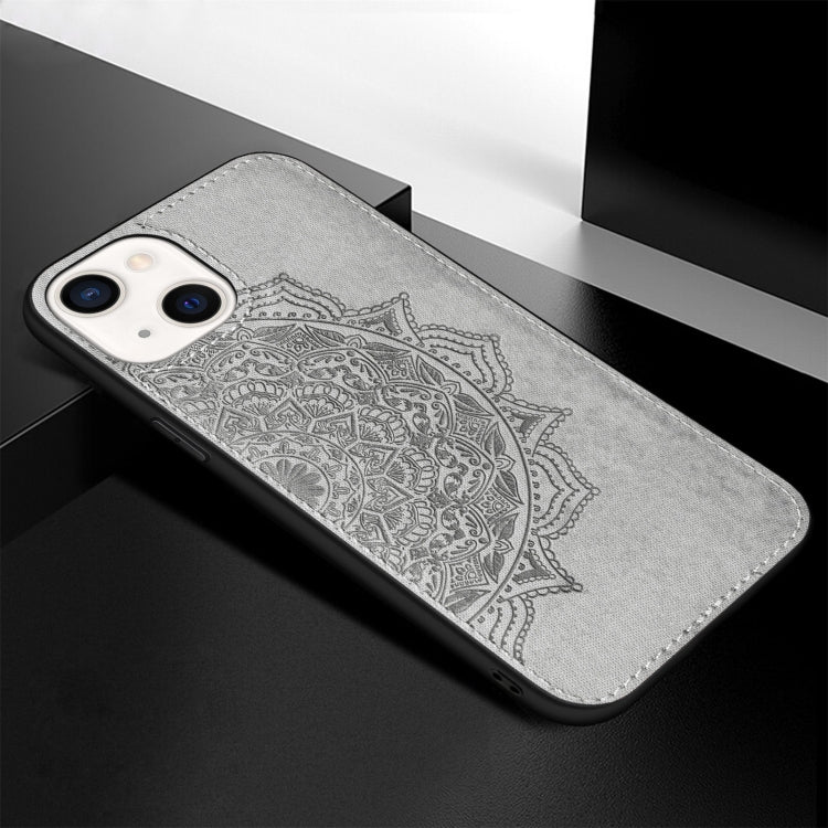 For iPhone 13 mini Mandala Embossed Cloth Cover PC + TPU Case with Magnetic Function and Hand Strap