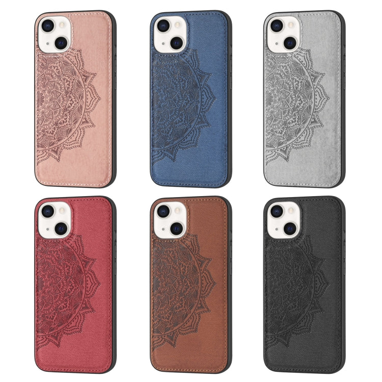 For iPhone 13 mini Mandala Embossed Cloth Cover PC + TPU Case with Magnetic Function and Hand Strap