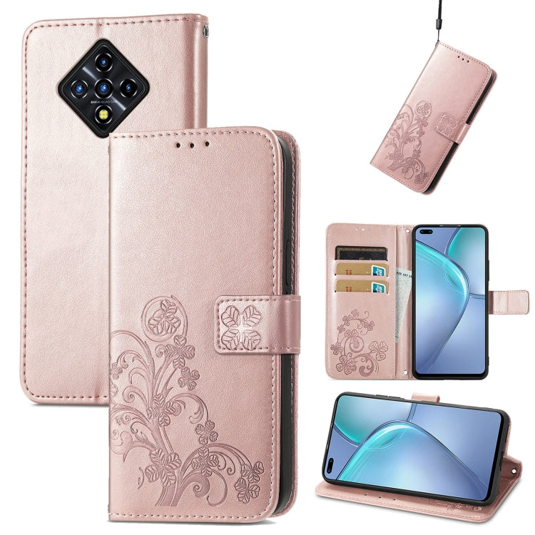 For Infinix Zero 8 Four-leaf Clasp Embossed Leather Case with Lanyard & Card Slot & Wallet & Holder