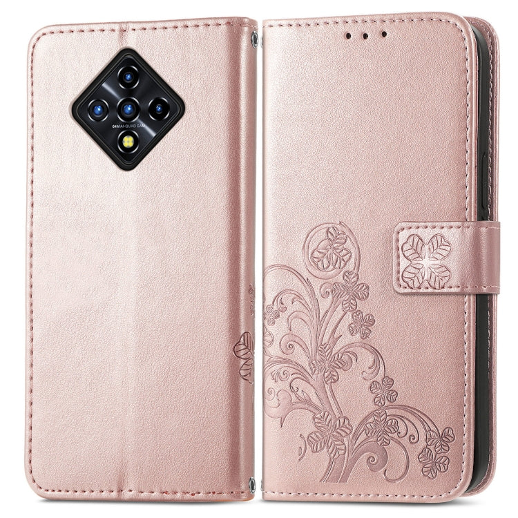 For Infinix Zero 8 Four-leaf Clasp Embossed Leather Case with Lanyard & Card Slot & Wallet & Holder