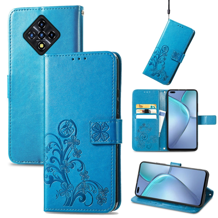For Infinix Zero 8 Four-leaf Clasp Embossed Leather Case with Lanyard & Card Slot & Wallet & Holder