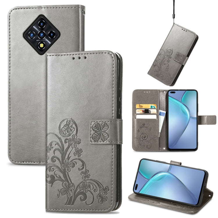 For Infinix Zero 8 Four-leaf Clasp Embossed Leather Case with Lanyard & Card Slot & Wallet & Holder