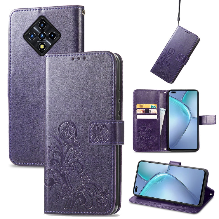 For Infinix Zero 8 Four-leaf Clasp Embossed Leather Case with Lanyard & Card Slot & Wallet & Holder