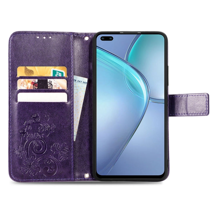 For Infinix Zero 8 Four-leaf Clasp Embossed Leather Case with Lanyard & Card Slot & Wallet & Holder