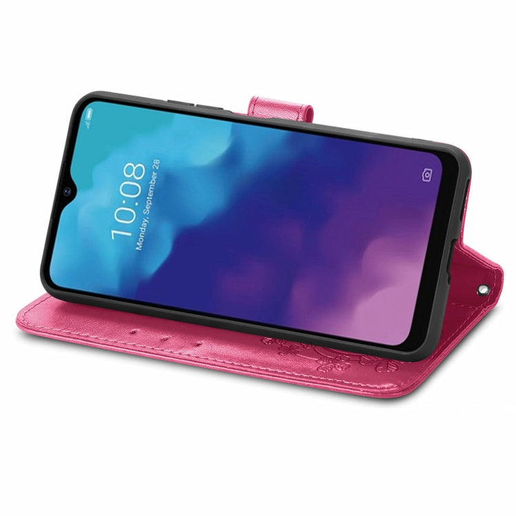 For ZTE V30 Vita Four-leaf Clasp Embossed Leather Case with Lanyard & Card Slot & Wallet & Holder