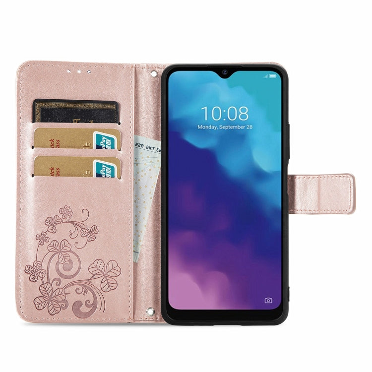 For ZTE V30 Vita Four-leaf Clasp Embossed Leather Case with Lanyard & Card Slot & Wallet & Holder