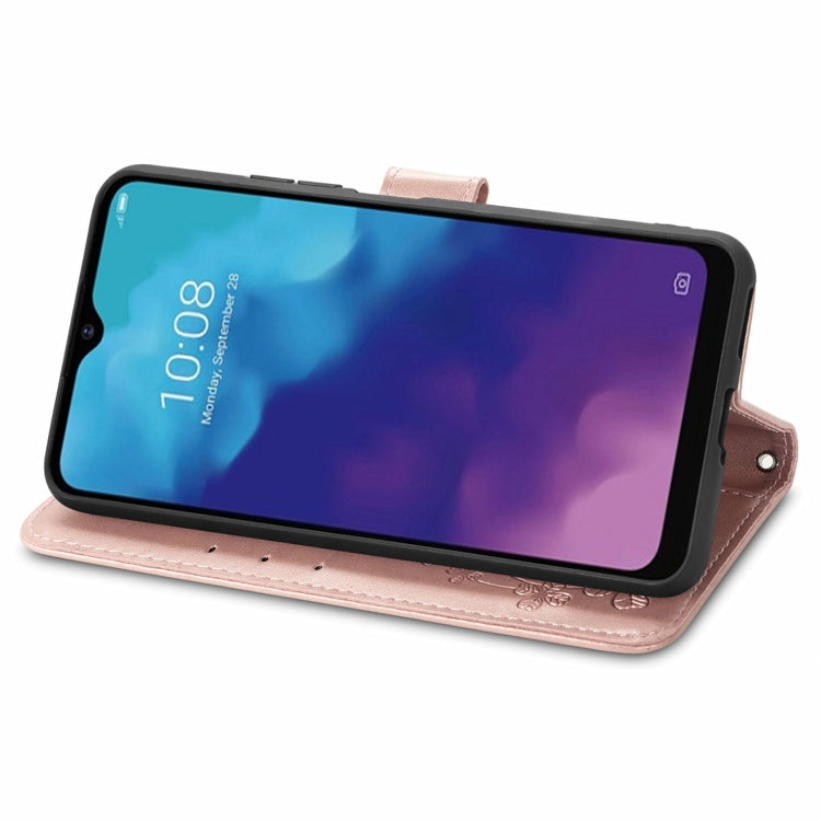 For ZTE V30 Vita Four-leaf Clasp Embossed Leather Case with Lanyard & Card Slot & Wallet & Holder