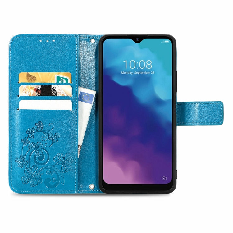 For ZTE V30 Vita Four-leaf Clasp Embossed Leather Case with Lanyard & Card Slot & Wallet & Holder