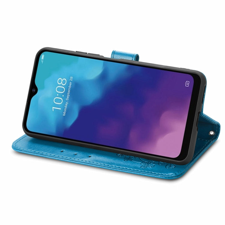 For ZTE V30 Vita Four-leaf Clasp Embossed Leather Case with Lanyard & Card Slot & Wallet & Holder