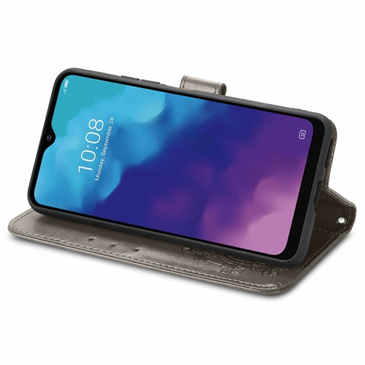 For ZTE V30 Vita Four-leaf Clasp Embossed Leather Case with Lanyard & Card Slot & Wallet & Holder