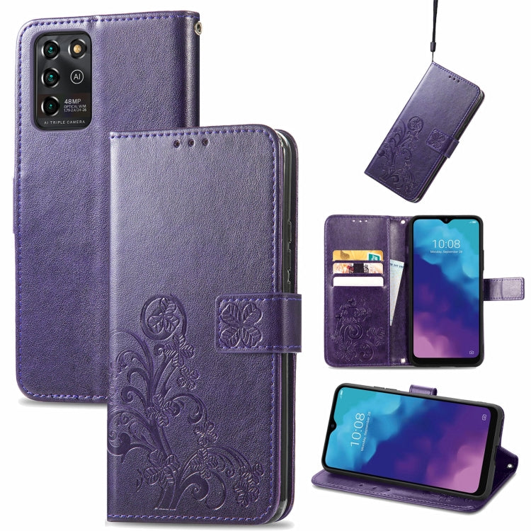 For ZTE V30 Vita Four-leaf Clasp Embossed Leather Case with Lanyard & Card Slot & Wallet & Holder
