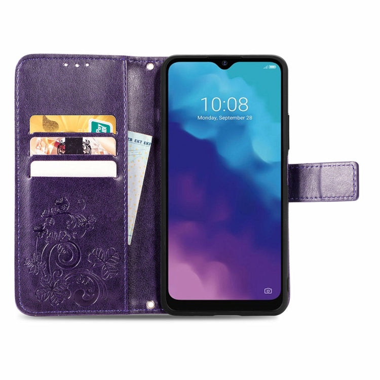 For ZTE V30 Vita Four-leaf Clasp Embossed Leather Case with Lanyard & Card Slot & Wallet & Holder
