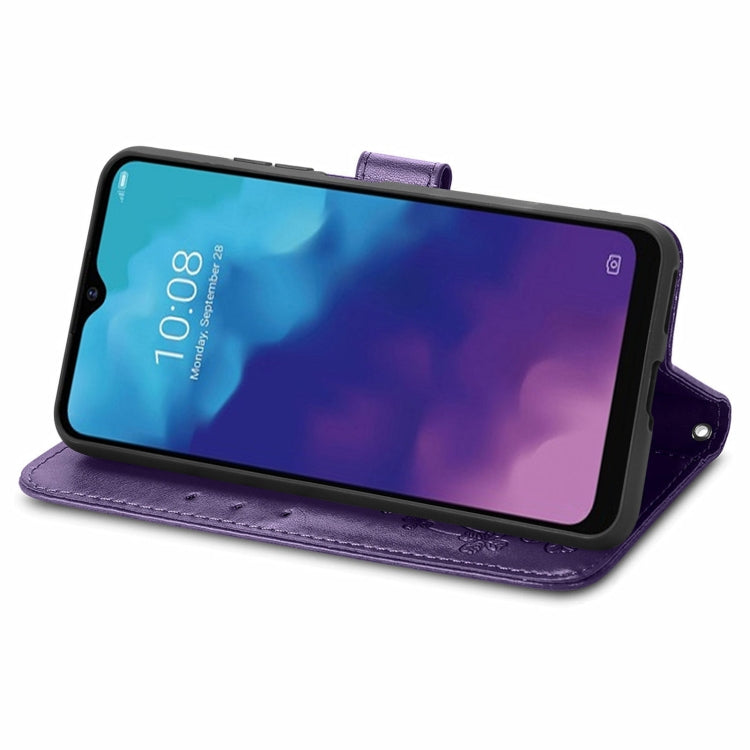 For ZTE V30 Vita Four-leaf Clasp Embossed Leather Case with Lanyard & Card Slot & Wallet & Holder