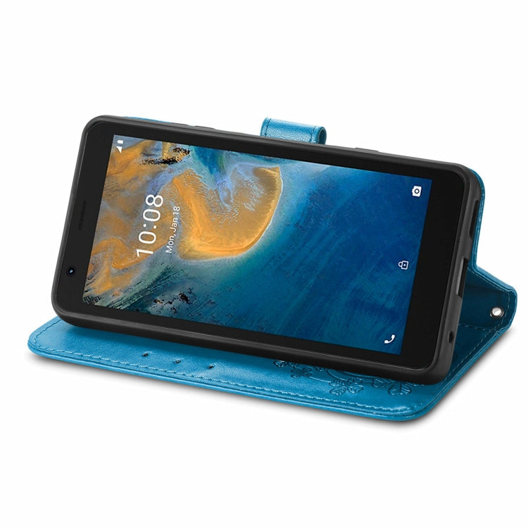 For ZTE Blade A31 Lite Four-leaf Clasp Embossed Leather Case with Lanyard & Card Slot & Wallet & Holder