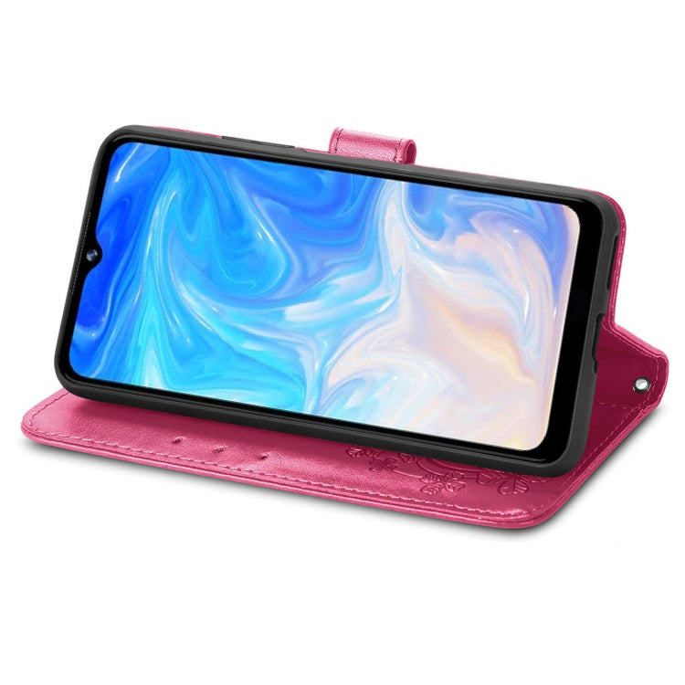 For DOOGEE N40 Pro Four-leaf Clasp Embossed Leather Case with Lanyard & Card Slot & Wallet & Holder