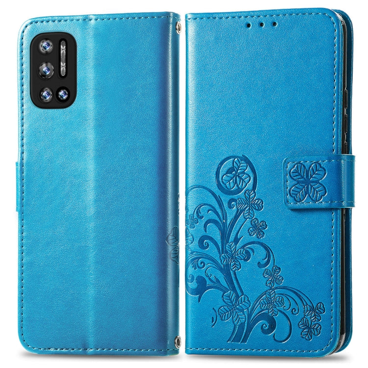 For DOOGEE N40 Pro Four-leaf Clasp Embossed Leather Case with Lanyard & Card Slot & Wallet & Holder