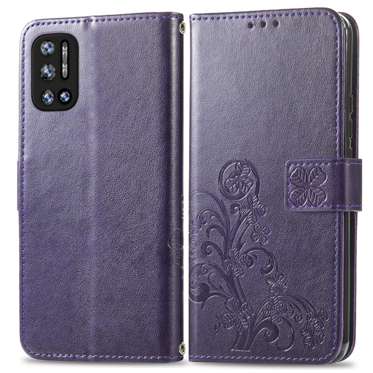 For DOOGEE N40 Pro Four-leaf Clasp Embossed Leather Case with Lanyard & Card Slot & Wallet & Holder