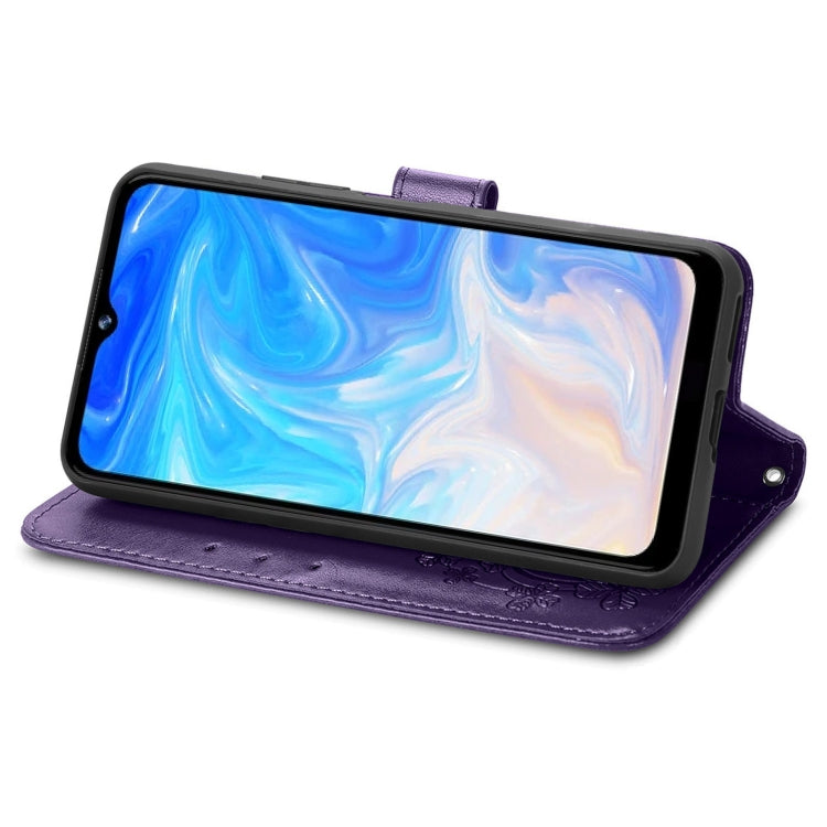 For DOOGEE N40 Pro Four-leaf Clasp Embossed Leather Case with Lanyard & Card Slot & Wallet & Holder