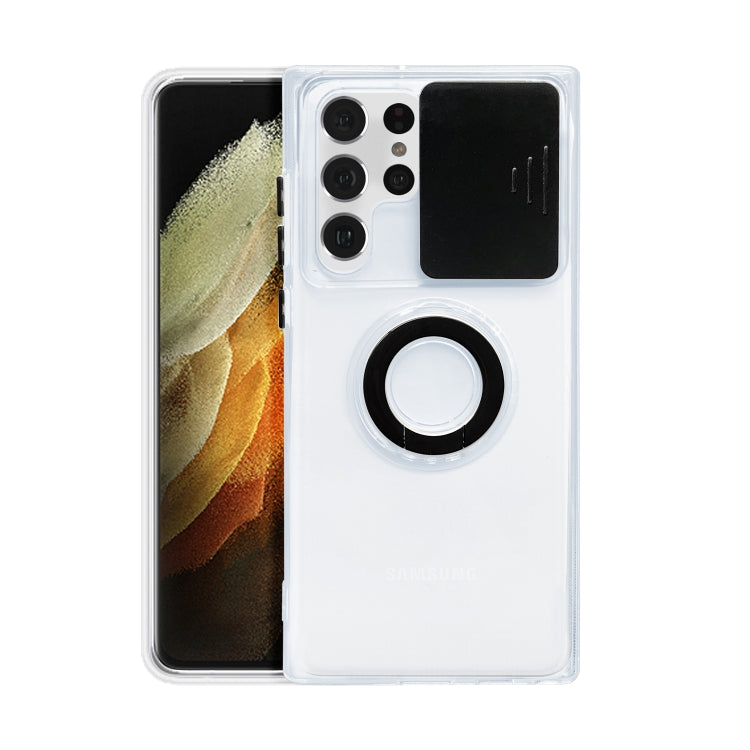 For Samsung Galaxy S22 5G Sliding Camera Cover TPU Protective Case with Ring Holder