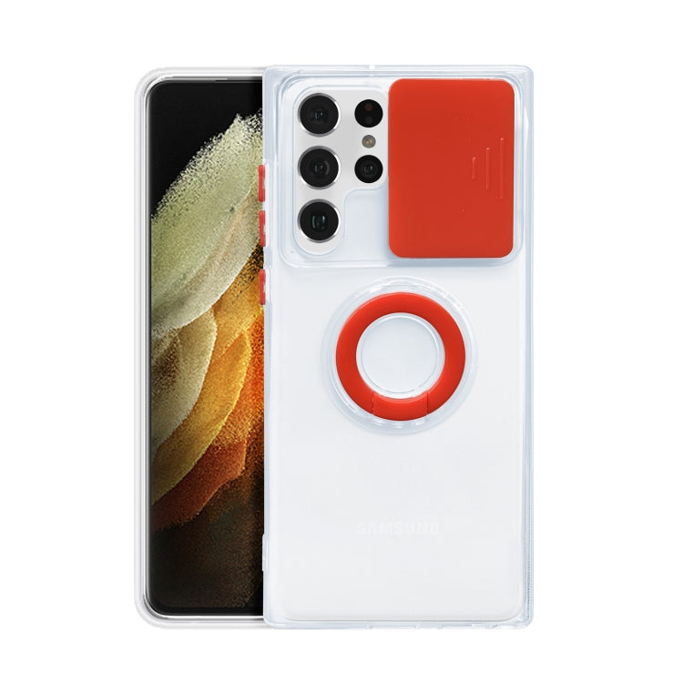For Samsung Galaxy S22+ 5G Sliding Camera Cover TPU Protective Case with Ring Holder