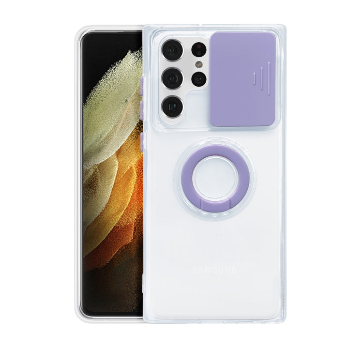 For Samsung Galaxy S22+ 5G Sliding Camera Cover TPU Protective Case with Ring Holder