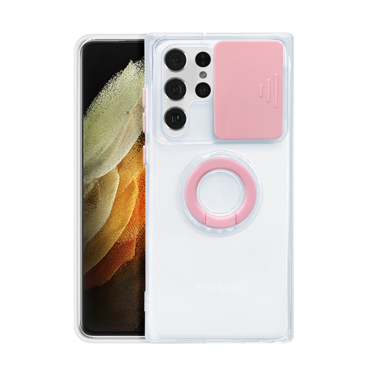 For Samsung Galaxy S22+ 5G Sliding Camera Cover TPU Protective Case with Ring Holder