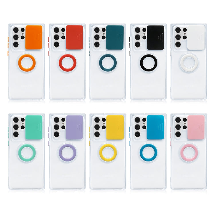 For Samsung Galaxy S22+ 5G Sliding Camera Cover TPU Protective Case with Ring Holder