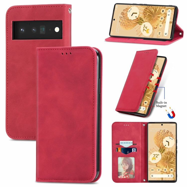For Google Pixel 6 Retro Skin Feel Business Magnetic Horizontal Flip Leather Case With Holder & Card Slots & Wallet & Photo Frame