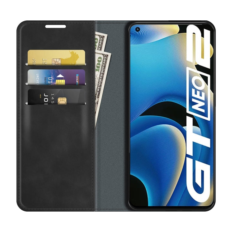 For OPPO Realme GT Neo2 Retro-skin Business Magnetic Suction Leather Case with Holder & Card Slots & Wallet