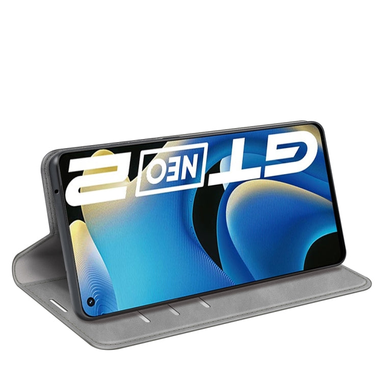 For OPPO Realme GT Neo2 Retro-skin Business Magnetic Suction Leather Case with Holder & Card Slots & Wallet