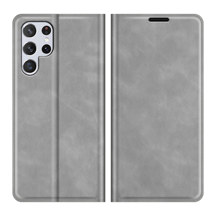 For Samsung Galaxy S22 Ultra 5G Retro-skin Business Magnetic Suction Leather Case with Holder & Card Slots & Wallet